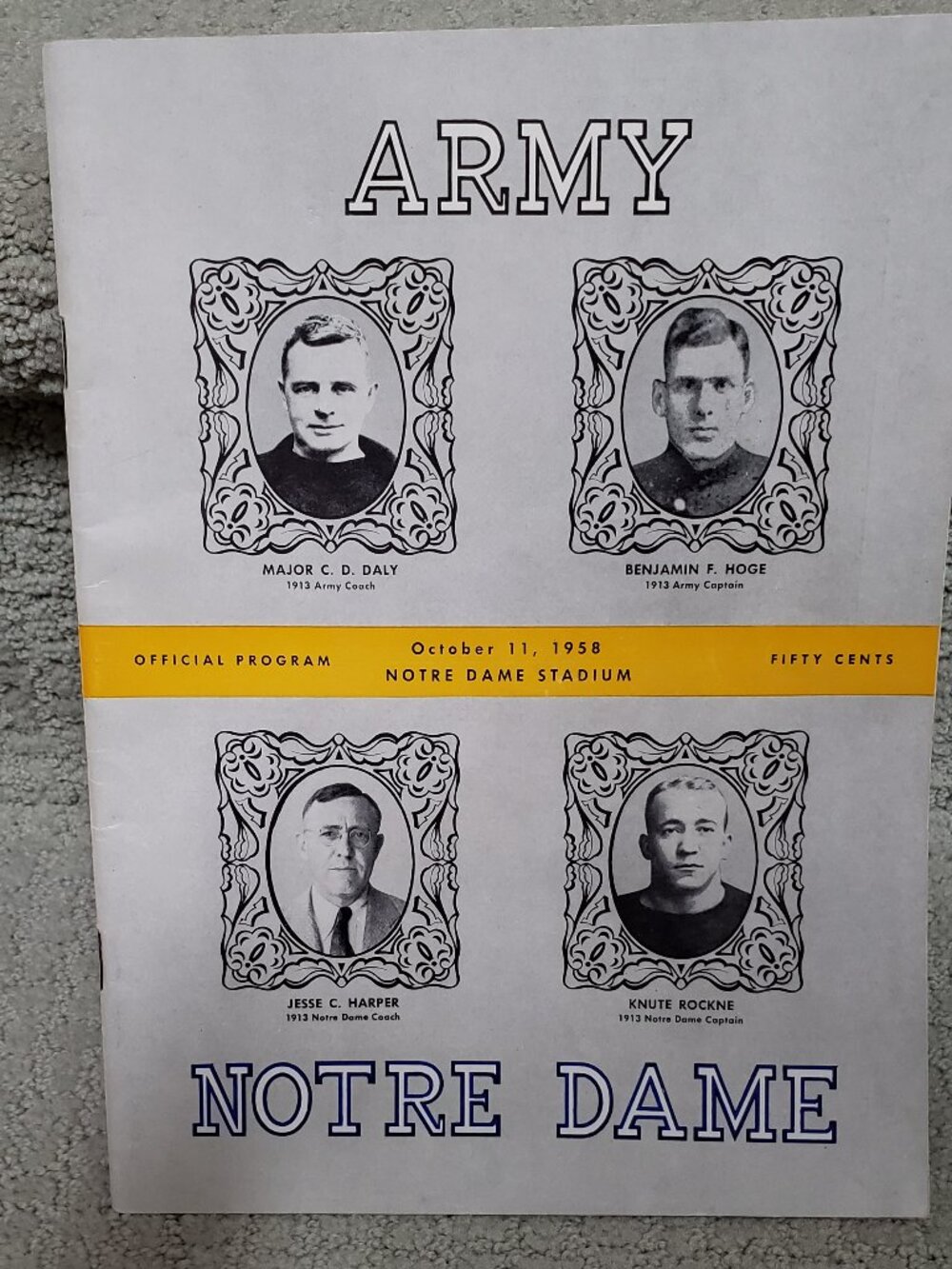 Official Program from October 11, 1958 Army/Notre Dame football game